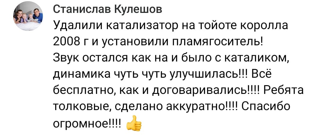 Положительный отзыв на услугу удаление катализатора в Тольятти